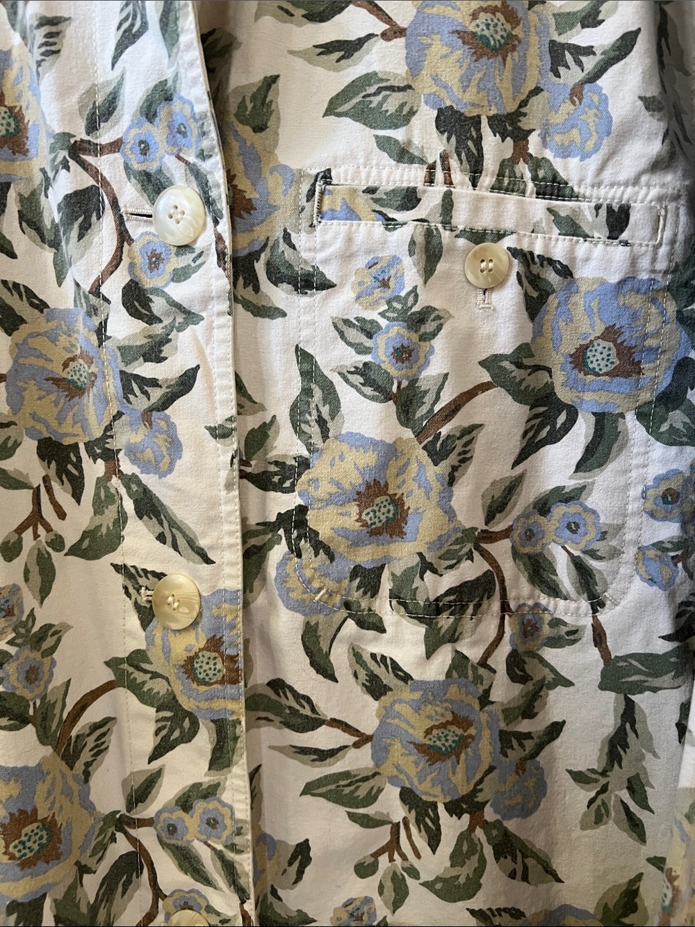 Vintage 90s Eddie Bauer Tan Blue Floral Chore Barn Field Coat Jacket Large - Picture 7 of 7